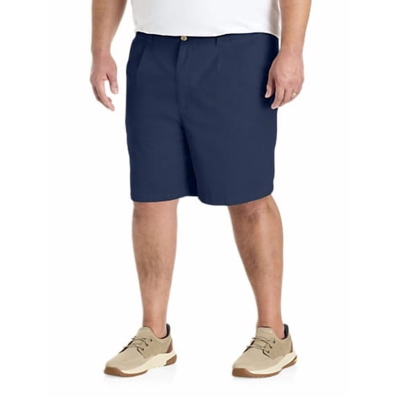 Waist-Relaxer Pleated Cotton Shorts Navy 50