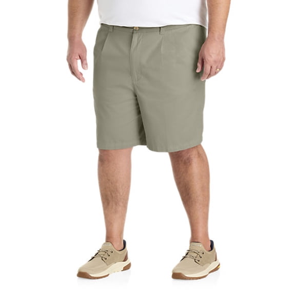 Waist-Relaxer Pleated Cotton Shorts Olive 40