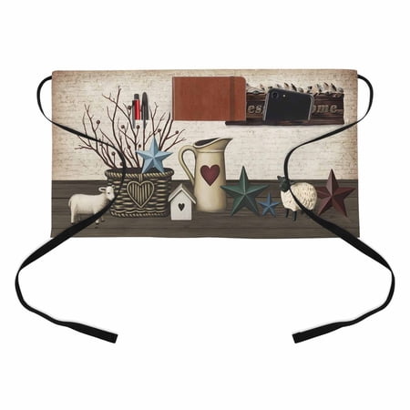 Waist Server Aprons, Bless OurHome Aprons for Women with Pockets, Waitress Apron, Waiter Half Apron for Cooking Farmhouse Pots Texas Stars Retro Wooden Plank