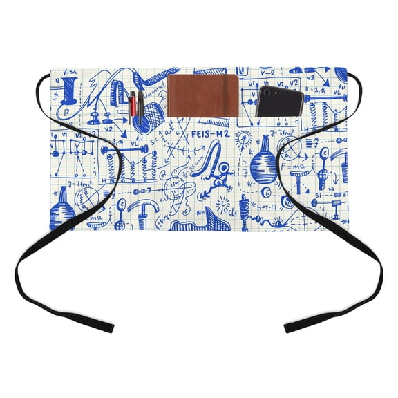 Waist Server Aprons, Blue Physics Aprons for Women with Pockets, Waitress Apron, Waiter Half Apron for Cooking Model Laboratory Formula Equations Plaid