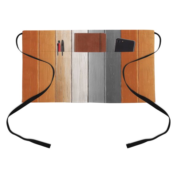 Waist Server Aprons, Burnt Orange Gray Ombre Aprons for Women with Pockets, Waitress Apron, Waiter Half Apron for Cooking Vintage Farmhouse Wooden