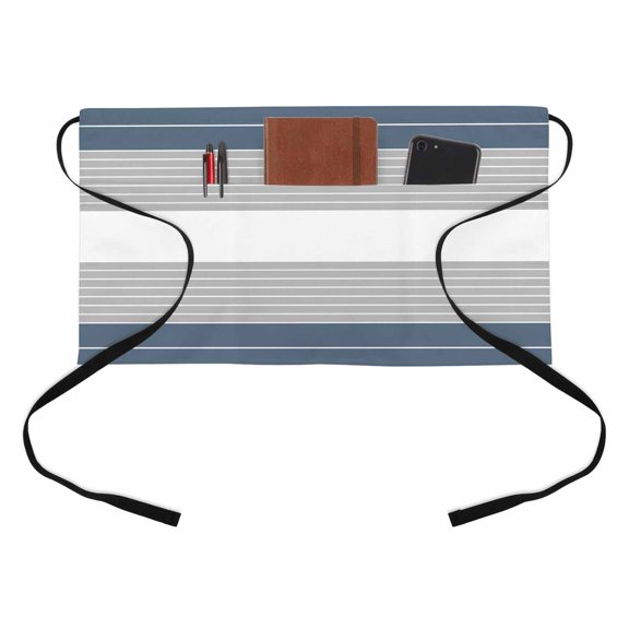 Waist Server Aprons, Haze Blue Grey Stripe Aprons for Women with Pockets, Waitress Apron, Waiter Half Apron for Cooking Modern Art Horizontal Striped