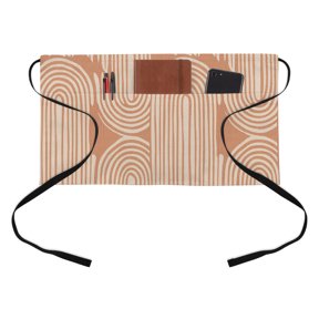 Waist Server Aprons, Line Texture Aprons for Women with Pockets, Waitress Apron, Waiter Half Apron for Cooking Orange Abstract Art Retro