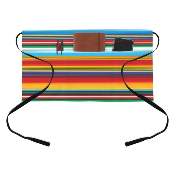 Waist Server Aprons, Mexican Stripes Aprons for Women with Pockets, Waitress Apron, Waiter Half Apron for Cooking Ethnic Horizontal Lines Tribal Geometric Art