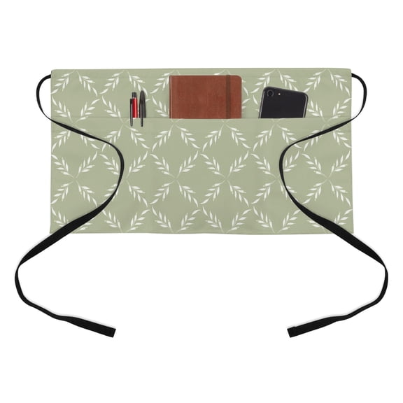 Waist Server Aprons, Sage Green Aprons for Women with Pockets, Waitress Apron, Waiter Half Apron for Cooking Geometric Flower Leaf Diamond Plaid Retro