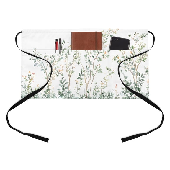 Waist Server Aprons, Sage Green Trees Aprons for Women with Pockets, Waitress Apron, Waiter Half Apron for Cooking Green Eucalyptus Leaves
