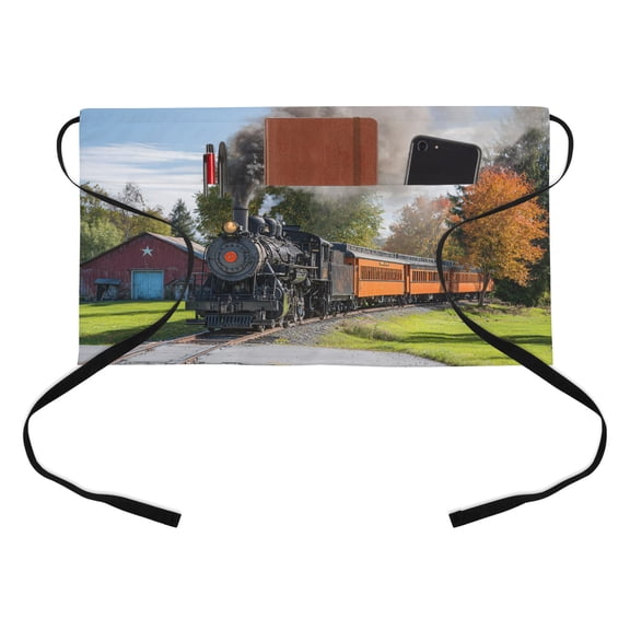 Waist Server Aprons, Steam Train Aprons for Women with Pockets, Waitress Apron, Waiter Half Apron for Cooking Railroad Country Barn Rustic Trees Farmhouse