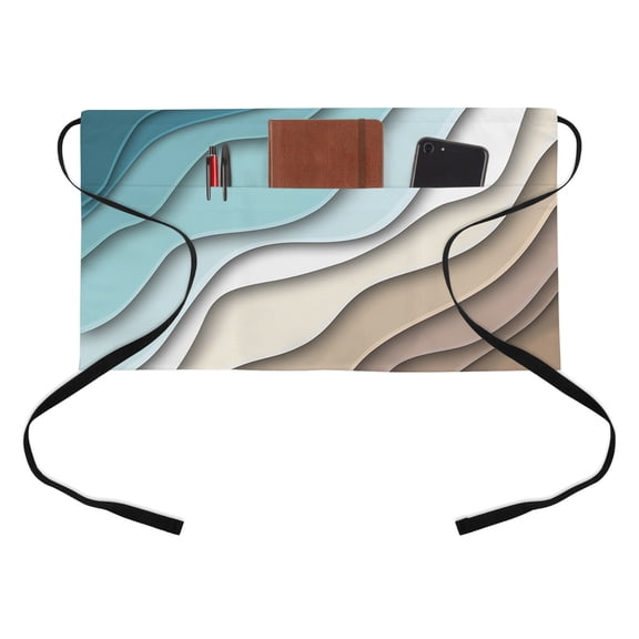 Waist Server Aprons, Teal Blue Ombre Cream Aprons for Women with Pockets, Waitress Apron, Waiter Half Apron for Cooking Modern Geometric Brown Aesthetic