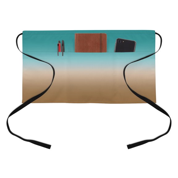 Waist Server Aprons, Teal Brown Ombre Aprons for Women with Pockets, Waitress Apron, Waiter Half Apron for Cooking Turquoise Gradient Modern Abstract Art