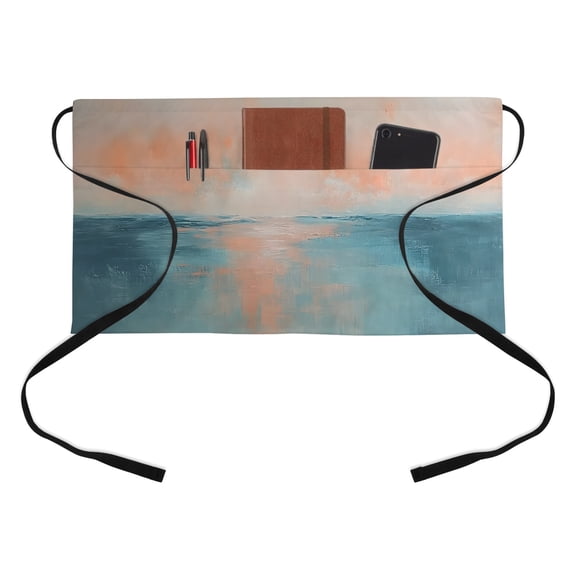 Waist Server Aprons, Turquoise Pink Ombre Aprons for Women with Pockets, Waitress Apron, Waiter Half Apron for Cooking Vintage Gradient Abstract Aesthetic