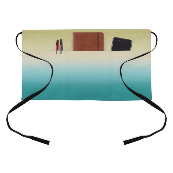 Waist Server Aprons, Yellow Teal Ombre Aprons for Women with Pockets, Waitress Apron, Waiter Half Apron for Cooking Turquoise Gradient Modern Abstract Art