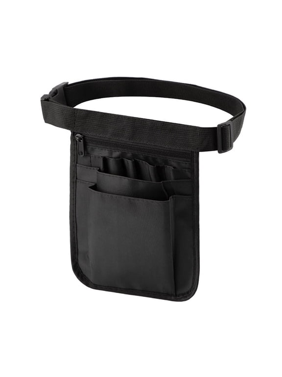 Waist Tool Bag Organizer Pouch, Multi Pocket Cloth Utility Belt Bag for Nurses Hairstylists Technicians, Work Tool Storage Fanny Pack, Black 8.27x6.5x6.3 Inch