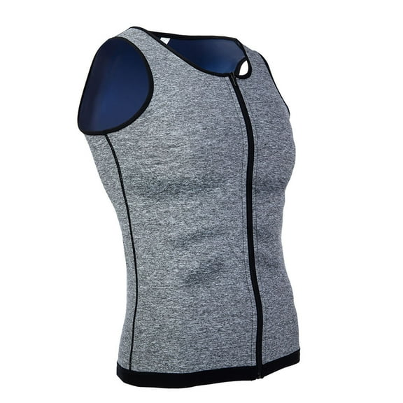 Waist Trainer Sweat Vest for Men, Hot Neoprene Sauna Tank Top Vest with Zipper, Gym Workout Sauna Vest, Gray, M