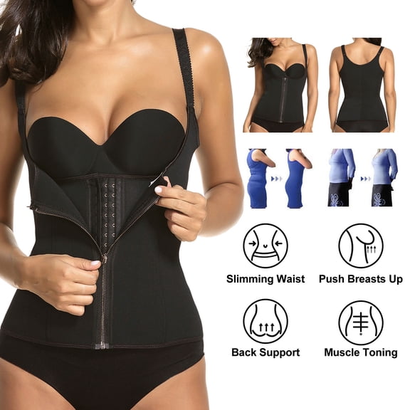 Waist Trainer Vest for Women TeqHome Clip and Zip Sliming Shapewear Corset Neoprene Worked Out Sweat Body Shaper M