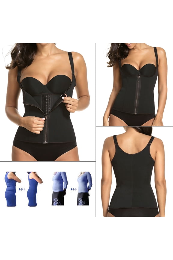 Waist Trainer Vest for Women TeqHome Clip and Zip Sliming Shapewear Corset Neoprene Worked Out Sweat Body Shaper L