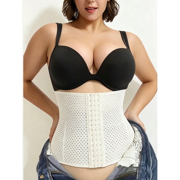 Waist Trainer for Women Corset Shapewear Tummy Control Body Shaper Front Buckle Breathable Waist Cincher White