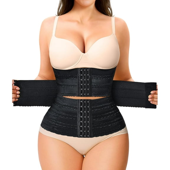 Waist Trainer for Women Corset Shapewear Tummy Control Segmented Waist Cincher Workout Girdle-Black Large