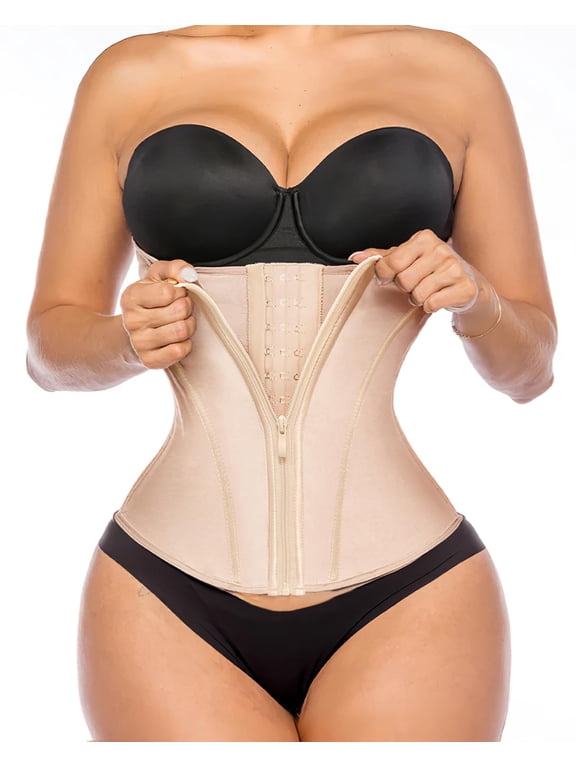 Waist Trainer for Women Latex Underbust Tummy Control Waist Cincher Corset Hourglass Body Shaper Zipper and Hooks,YA2231-Black-S