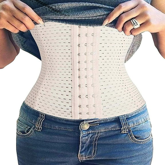 Waist Trainer for Women Tummy Control Underbust Sports Workout Hourglass Body Shaper 3 Hooks, Apricot, S