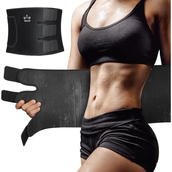 Waist Trimmer for Women Belly Fat, Sweat Waist Trainer Stomach Wraps for Weight Loss, Exercise Sweat Bands, Sauna belts Black