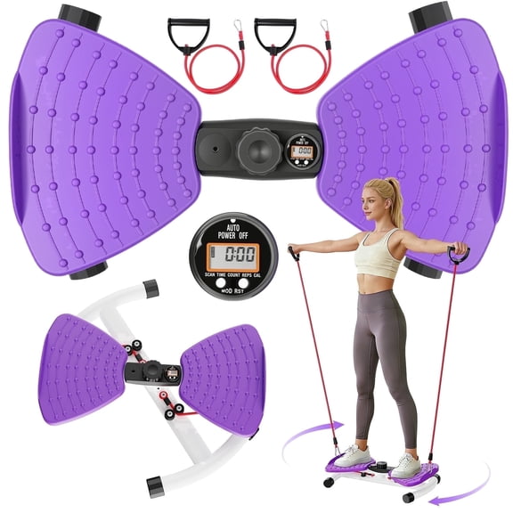 Waist Twister Board with Pull - 330 Lbs Silent Waist Twister Exercise Machine, Non-Slip Ab Toner with LED Digital Home Gym Workout Equipment for Women, Core Workout Board, Purple