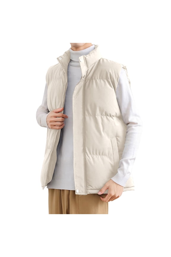 Waistcoat Vest For Men Sevevn Men's Vest Stand-Up Collar Button Pocket Zipper Padded Jacket Sleeveless Padded Jacket