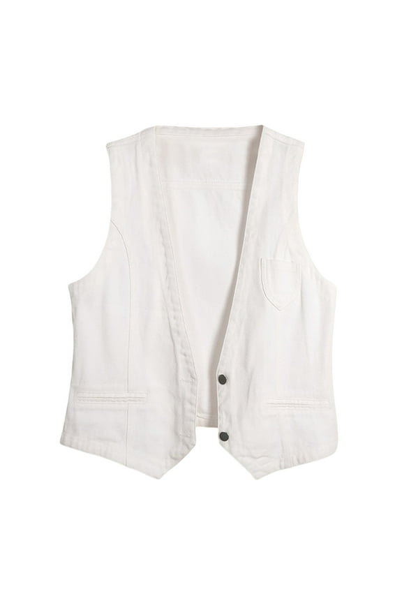 Waistcoat for Women Button Down Denim Vest Elegant Jacket Country Trendy Sleeveless Tops Casual V Neck Loose Y2K Jeans Jacket White XXXXXL