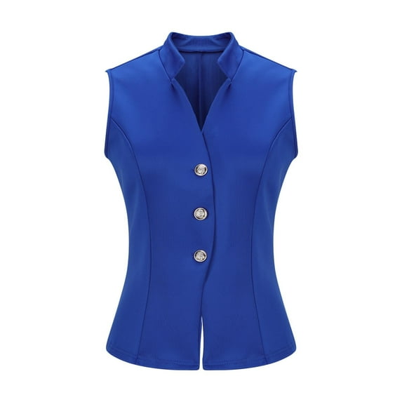 Waistcoat for Women Button Down Dressy Suit Jacket Notched V Neck Business Office Vest Lightweight Loose Sleeveless Blazer Casual Blue M