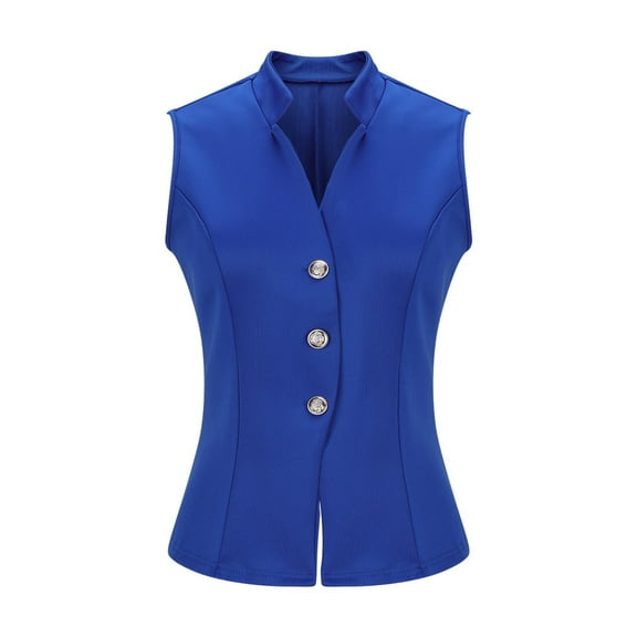 Waistcoat for Women Button Down Dressy Suit Jacket Notched V Neck Business Office Vest Lightweight Loose Sleeveless Blazer Casual Blue XL