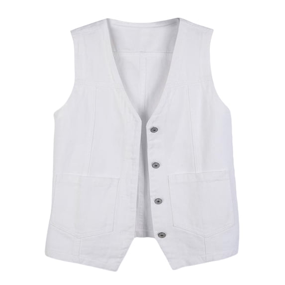 Waistcoat for Women Elegant Jacket Sleeveless Tops Casual V Neck Button Down Denim Vest Y2K Jeans Jacket Loose Country Trendy White XL