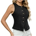 thumbnail image 1 of Waistcoat for Women Round Neck Elegant Blouse Y2K Jeans Jacket Button Down Denim Vest Sleeveless Tops Casual Loose Country Trendy Black S, 1 of 7
