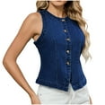 thumbnail image 1 of Waistcoat for Women Round Neck Elegant Blouse Y2K Jeans Jacket Button Down Denim Vest Sleeveless Tops Casual Loose Country Trendy Dark Blue S, 1 of 7