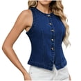 thumbnail image 1 of Waistcoat for Women Round Neck Elegant Blouse Y2K Jeans Jacket Button Down Denim Vest Sleeveless Tops Casual Loose Country Trendy Dark Blue XL, 1 of 7