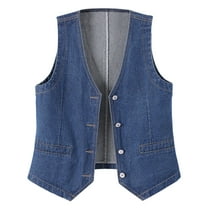 Waistcoat for Women V Neck Elegant Jacket Country Trendy Sleeveless Tops Casual Button Down Denim Vest Loose Y2K Jeans Jacket Dark Blue L