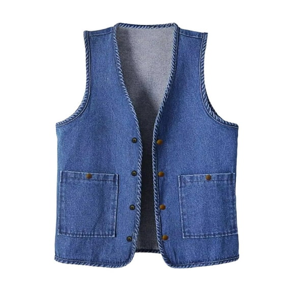 Waistcoat for Women Y2K Jeans Jacket Elegant Jacket Loose Sleeveless Tops Casual Button Down Denim Vest Country Trendy V Neck Dark Blue L