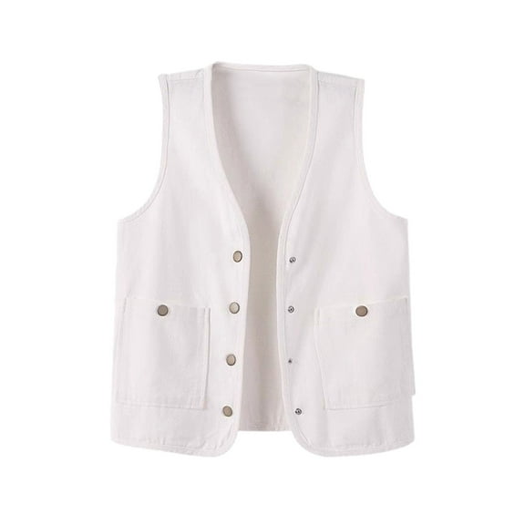 Waistcoat for Women Y2K Jeans Jacket Elegant Jacket Loose Sleeveless Tops Casual Button Down Denim Vest Country Trendy V Neck White M