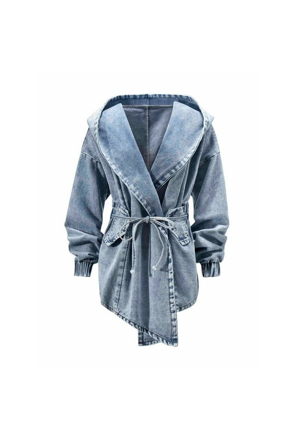 Waisted Denim Windbreaker Long Sleeved Denim Jacket For Women Korean Style Cardigan Mid Length Cape Juniors Jackets Long Sleeve Boyfriend Denim Jacket down Jacket Women Oversize Jean Jacket Style And