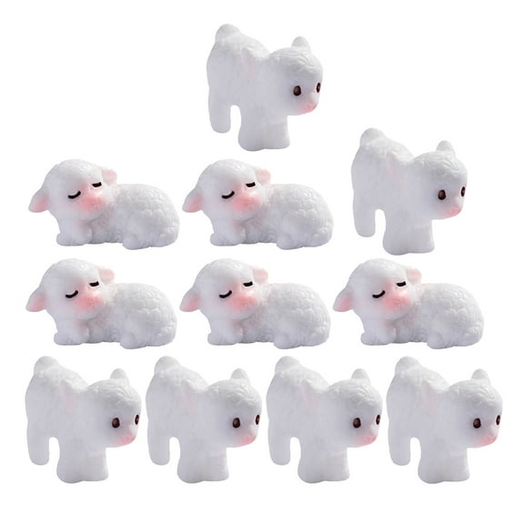 GOOHOCHY 10Pcs White Resin Tiny Sheep Animal Model Mini Figurines For Collectors Home Atmosphere 1.1x0.9x0.8in