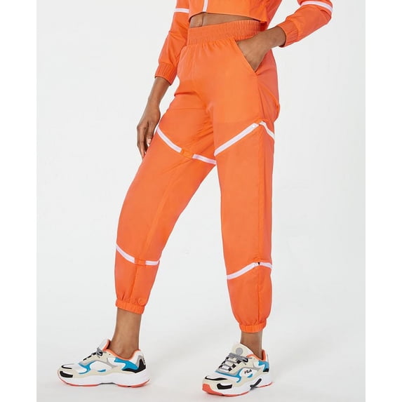 Waisted Women's Zippered Parachute Pants Orange Size Small