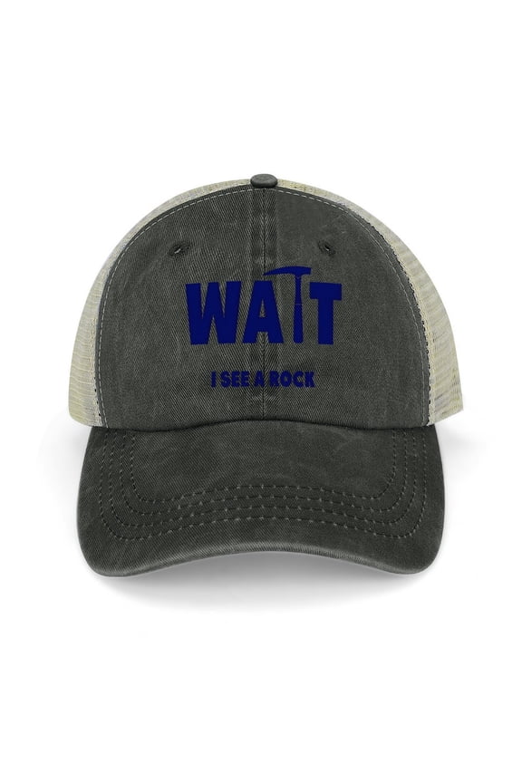 Wait, I See A Rock Black Hat Adjustable Funny Fashion Unisex Baseball Cap for Men Women