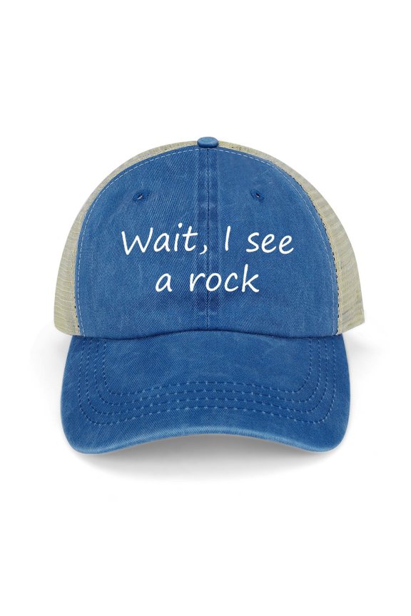 Wait, I See A Rock Dark Blue Hat Adjustable Funny Fashion Unisex Baseball Cap for Men Women