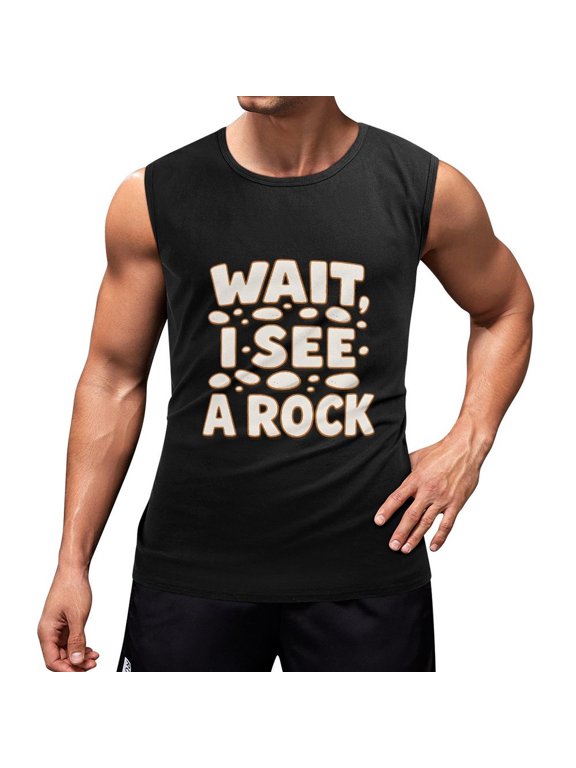 Wait I See A Rock Men's Cotton Sleeveless Muscle Shirts Tank Tops Summer 3X-Large