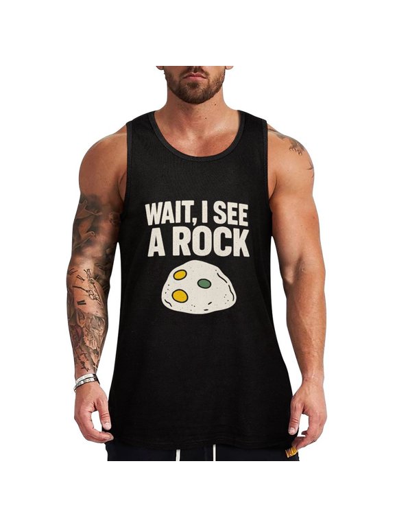 Wait I See A Rock Men's Cotton Sleeveless Muscle Shirts Tank Tops Summer Large