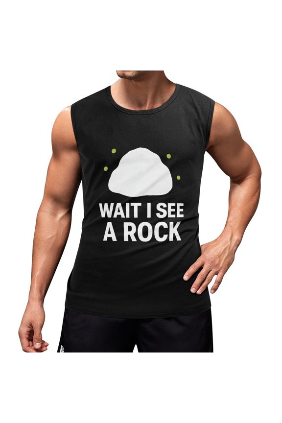 Wait I See A Rock Men's Cotton Sleeveless Tank Top Workout Gym Shirt for Casual Wear Medium