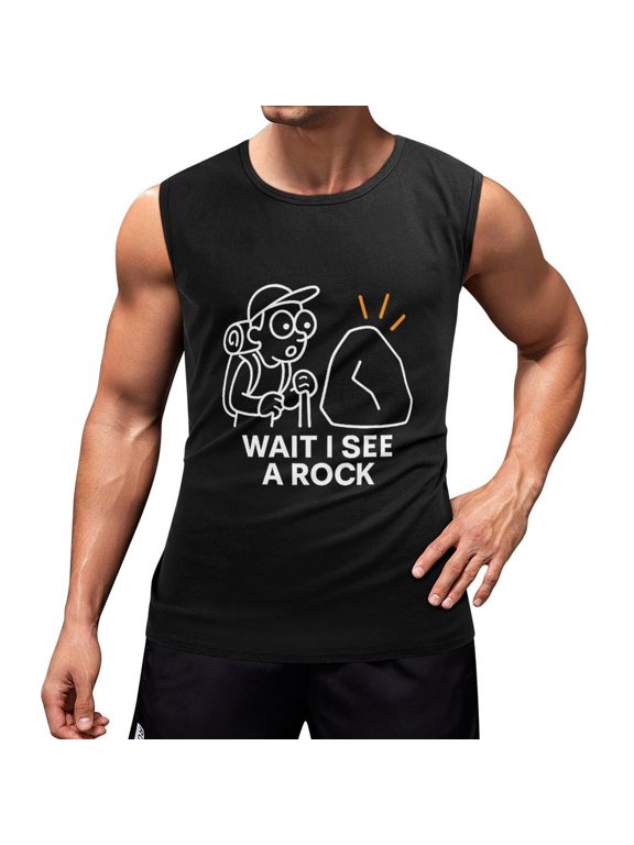 Wait I See A Rock Men's Cotton Sleeveless Tank Top Workout Gym Shirt for Casual Wear XX-Large