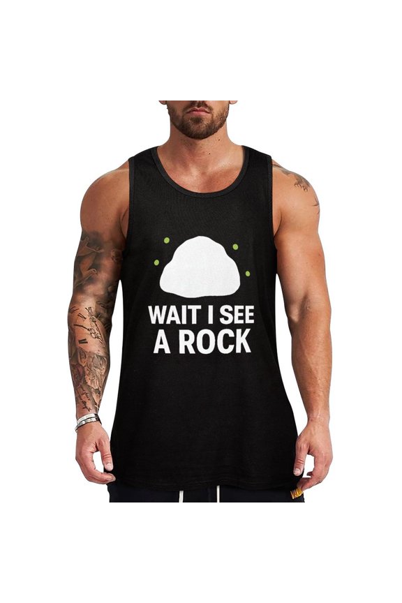 Wait I See A Rock Men's Sleeveless Tank Top Workout Muscle Shirt Casual Cotton Tee Small
