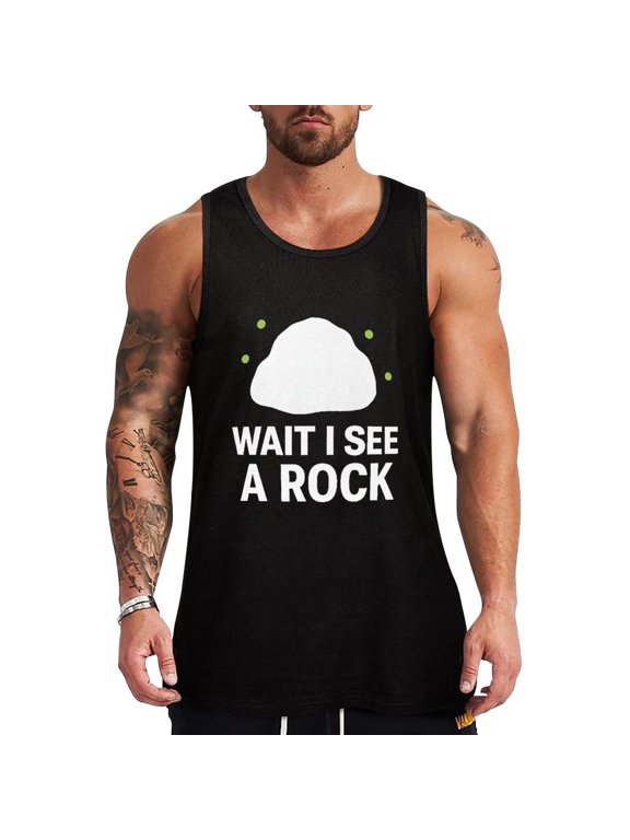 Wait I See A Rock Men's Sleeveless Tank Top Workout Muscle Shirt Casual Cotton Tee X-Large