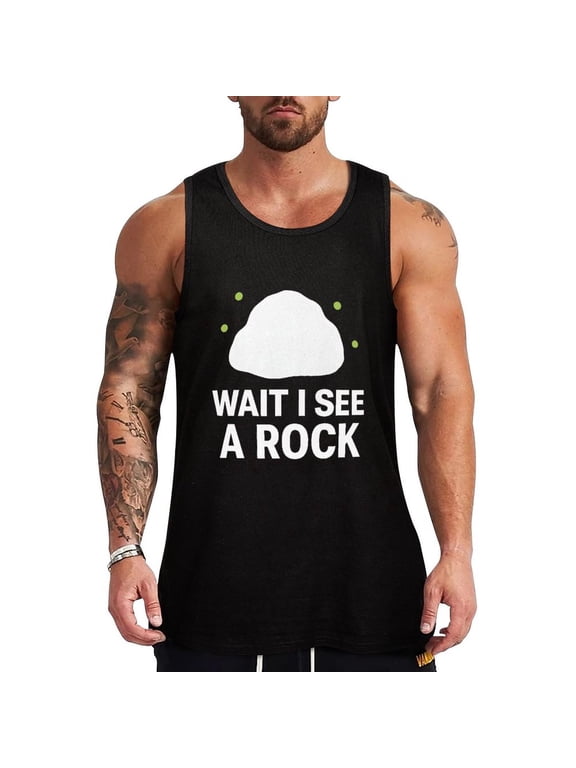 Wait I See A Rock Men's Sleeveless Tank Top Workout Muscle Shirt Casual Cotton Tee XX-Large