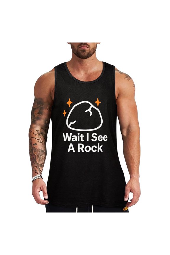 Wait I See A Rock Men's Tank Top Muscle Workout Gym Sleeveless T-Shirt Large