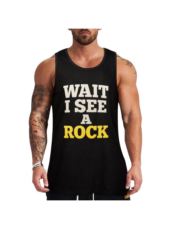 Wait I See A Rock Men's Tank Top Muscle Workout Gym Sleeveless T-Shirt Large